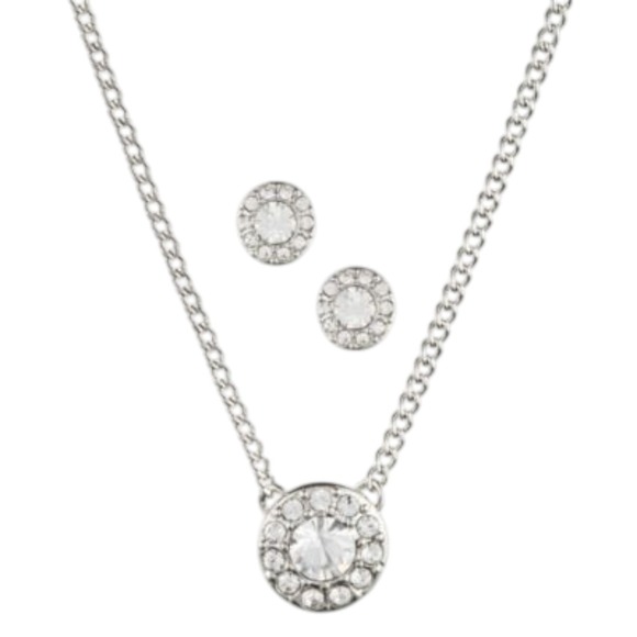 Givenchy Silver Tone Crystal Halo Pendant Necklace & Stud Earrings Set - Picture 1 of 2